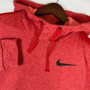 Nike Therma Fit Hoodie Mens Small Red Training Fleece Pullover Sweatshirt Swoosh